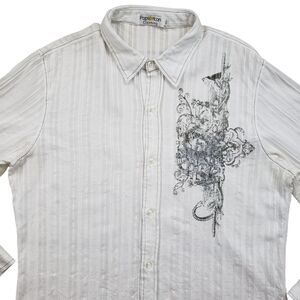 Vintage Pop Icon Shirt Mens 2XL White Stripe Y2K Long Sleeve Embroidered